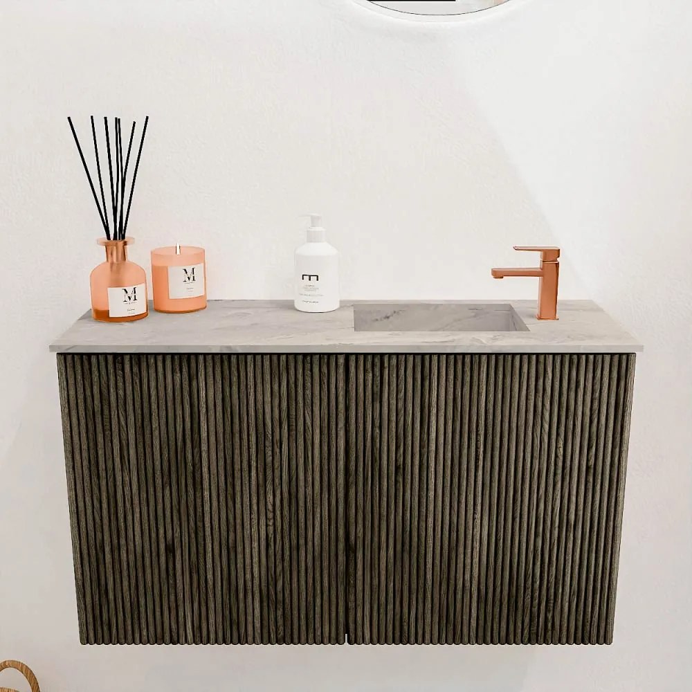 Mondiaz Joya DLux 70cm toiletmeubel shadow met wastafel faye rechts 1 kraangat glace