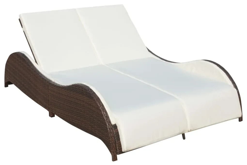 vidaXL Ligbed tweepersoons met kussen poly rattan bruin