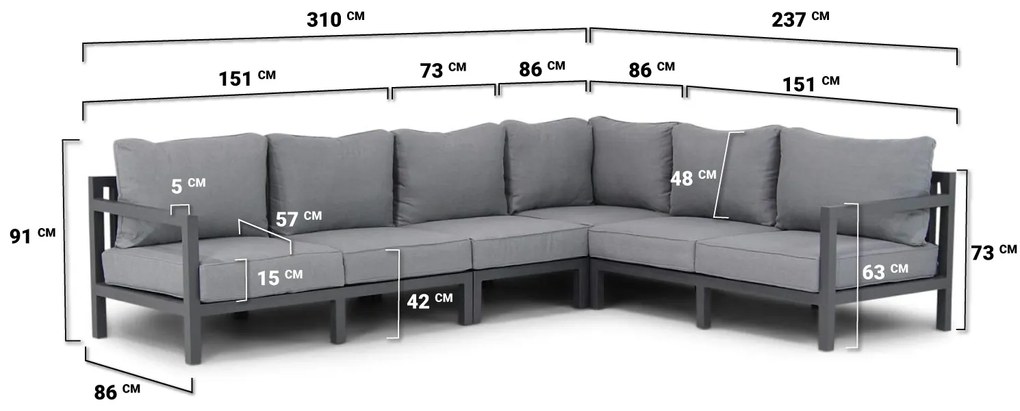 Hoek loungeset 7 personen Aluminium Grijs  Lifestyle Garden Furniture Lagos