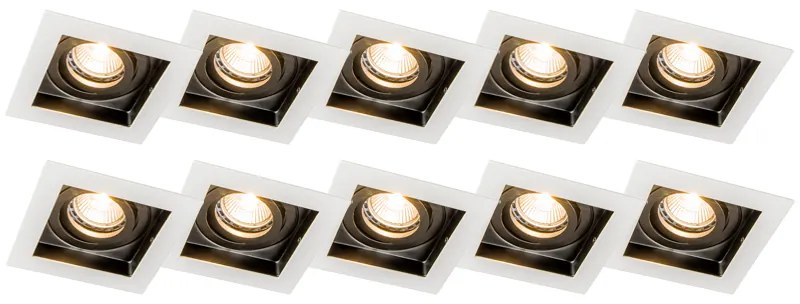 Set van 10 inbouwspots wit met zwart - Carree