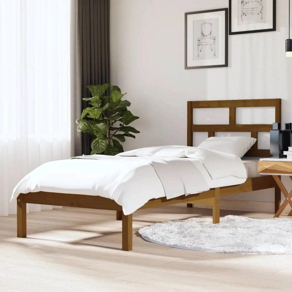 vidaXL Bedframe massief hout honingbruin 75x190 cm 2FT6 Small Single