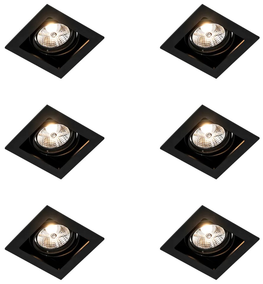 Set van 6 Vierkante inbouwspot zwart verstelbaar - Artemis 70
