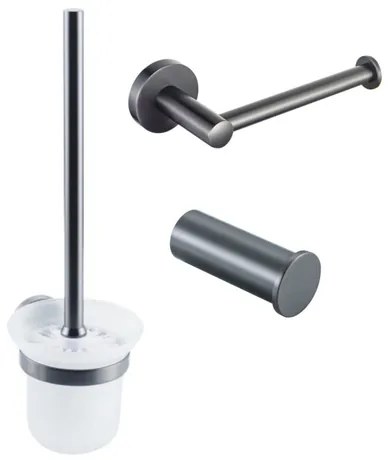 Fortifura Calvi Toiletset 3-delig - toiletrolhouder zonder klep - toiletborstel - handdoekhaak enkel rond - Geborsteld Gunmetal PVD SW721173 SW721172 SW1211592