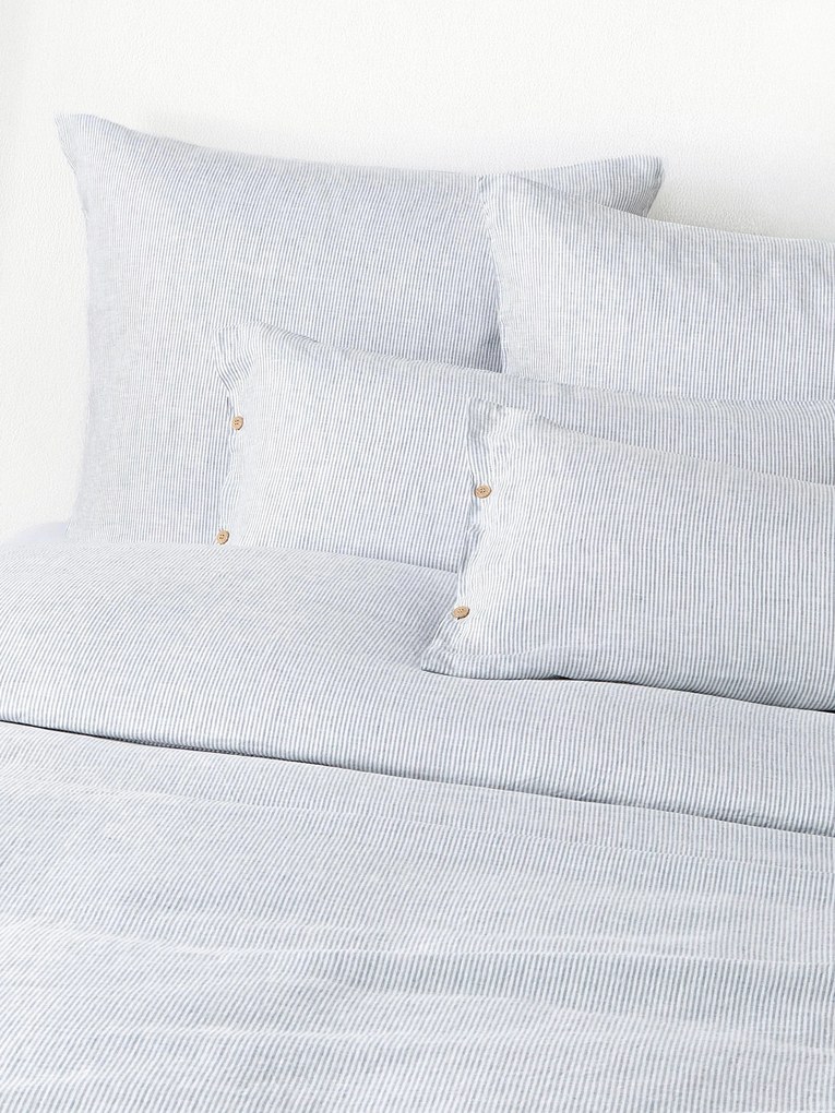 Gewassen linnen dekbedovertrek Rinna met fijne strepen