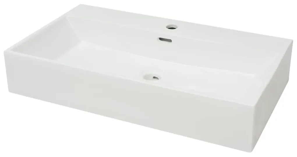 vidaXL Wastafel met kraangat wit 76x42,5x14,5 cm kermiek