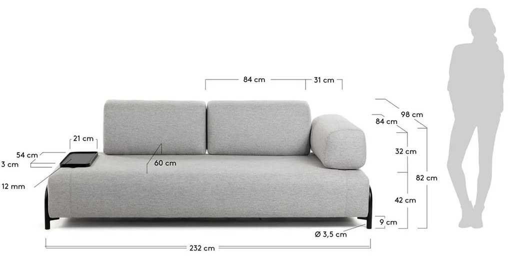 Kave Home Compo 3-zitsbank Met Dienblad Beige