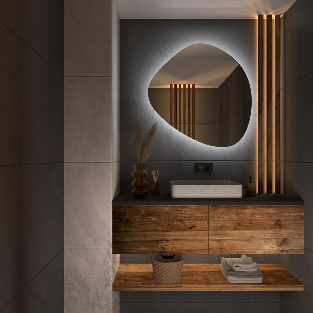 Kiezelvormige spiegel met LED-verlichting G5