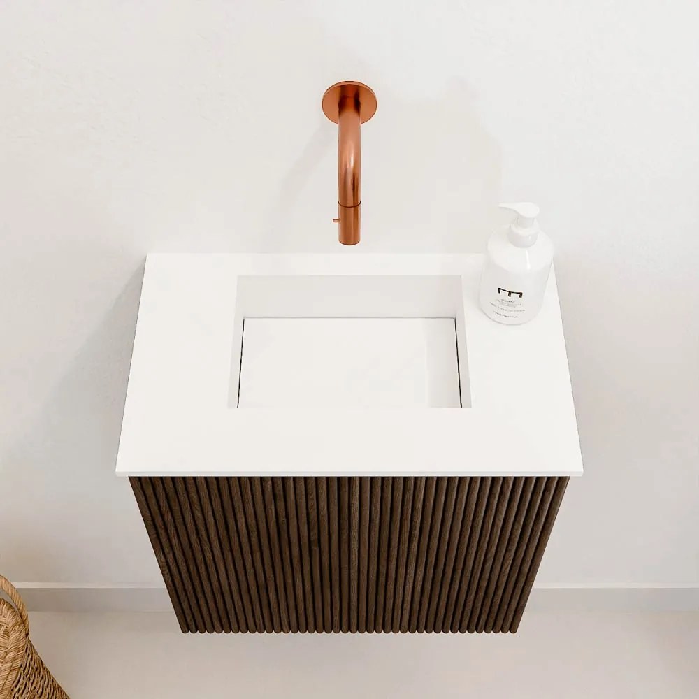 Mondiaz Joya 40cm toiletmeubel walnut met wastafel faye midden zonder kraangat talc