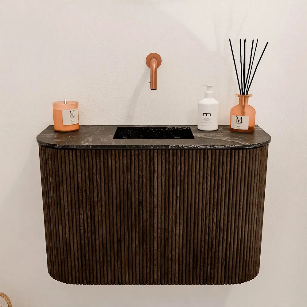 Mondiaz Joya DLux 65cm toiletmeubel ronding links/rechts walnut met wastafel faye midden zonder kraangat lava
