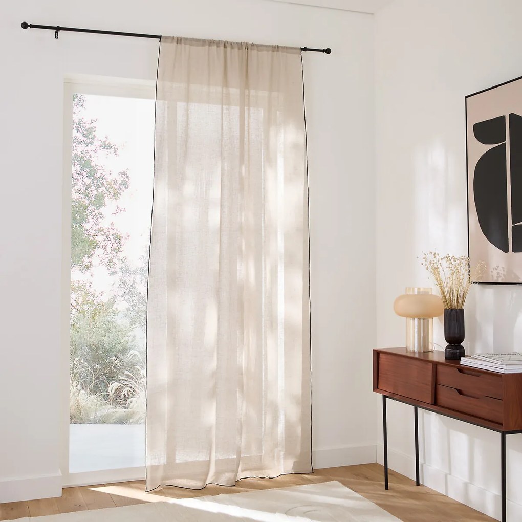 Linnen paneel afgezet met zwart biaisband, ONEGA