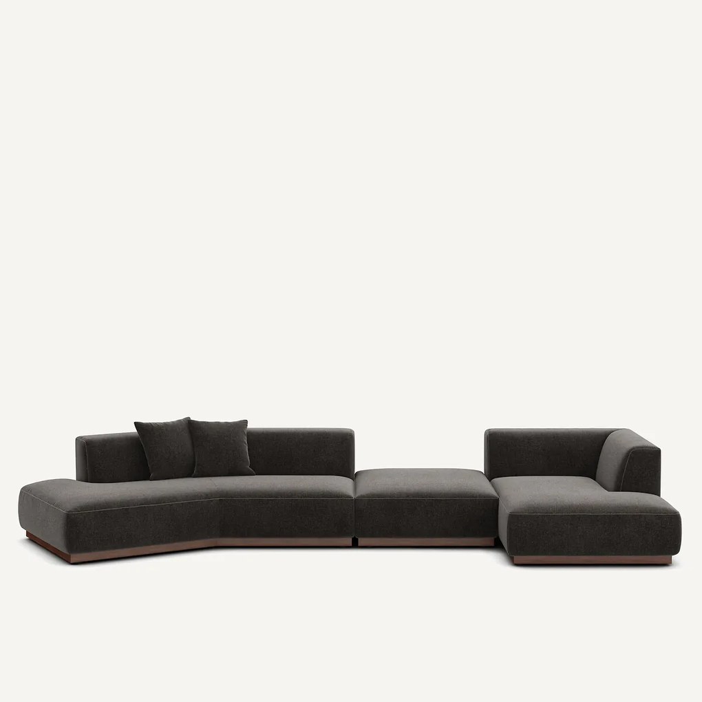 Open bank met hoek rechts met chenille fluwelen voetensteun, JACOPO