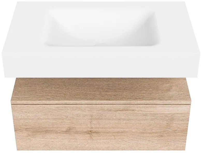 Zaro Alan badmeubel 80cm washed oak 1 lade met vrijhangende wastafel cloud midden 1 kraangat talc