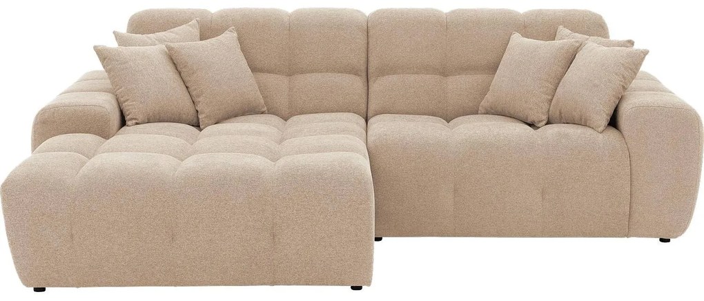 Goossens Excellent Bank Kubus - 30 X 30 Cm Stiksel wit, stof, 1,5-zits, modern design met chaise longue links