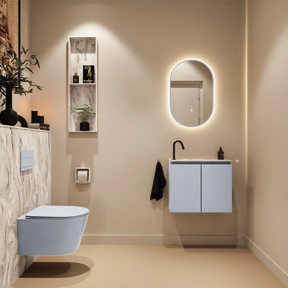 Mondiaz Ture DLux toiletmeubel 60cm clay met wastafel glace links met kraangat