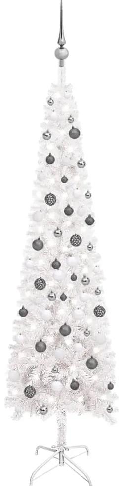 vidaXL Kerstboom met LED's en kerstballen smal 210 cm wit