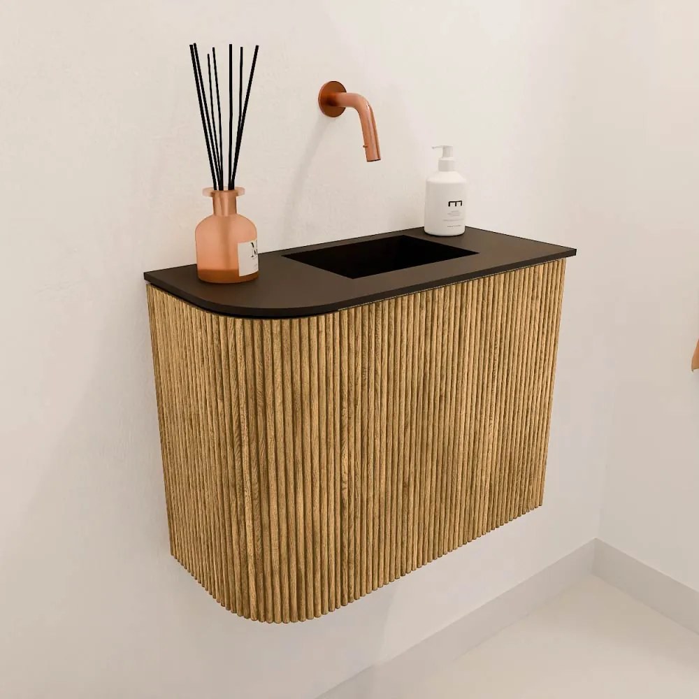 Mondiaz Joya 50cm toiletmeubel ronding links oak met wastafel faye rechts zonder kraangat urban