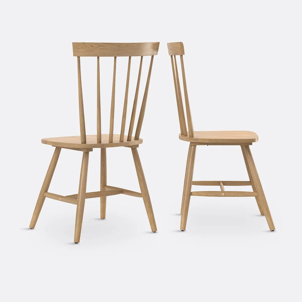 Set van 2 stoelen met spijlen in massief hevea, Jimi