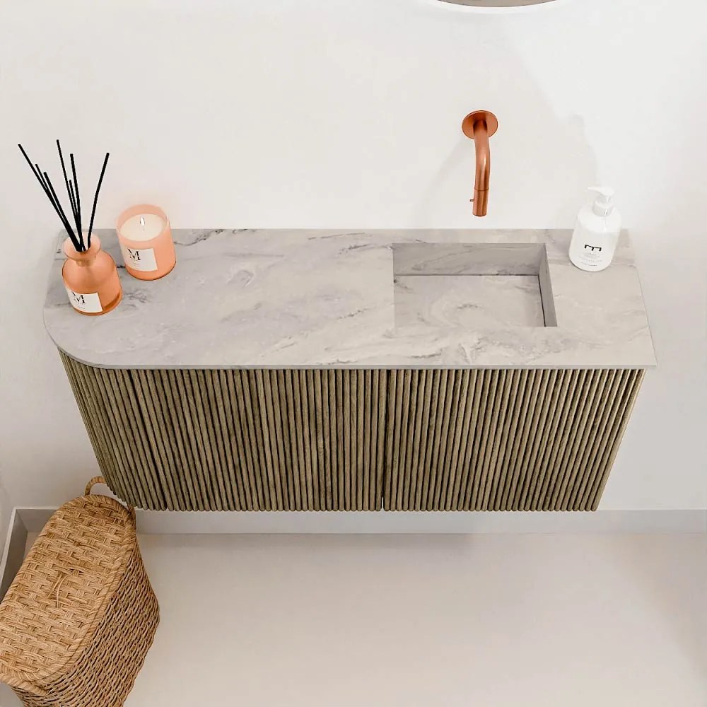 Mondiaz Joya DLux 80cm toiletmeubel ronding links dusk met wastafel faye rechts zonder kraangat glace