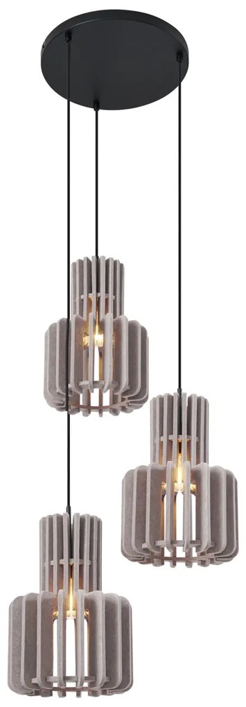 Retro hanglamp zwart met taupe 3-lichts - Felt Retro E27 rond Binnenverlichting Lamp