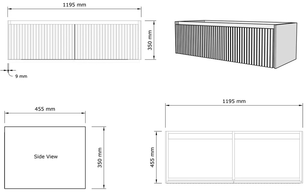 Gliss Design Timotheus badmeubel met 2 lades en ribbelfront 120cm black veneer met mat witte wastafel Asia