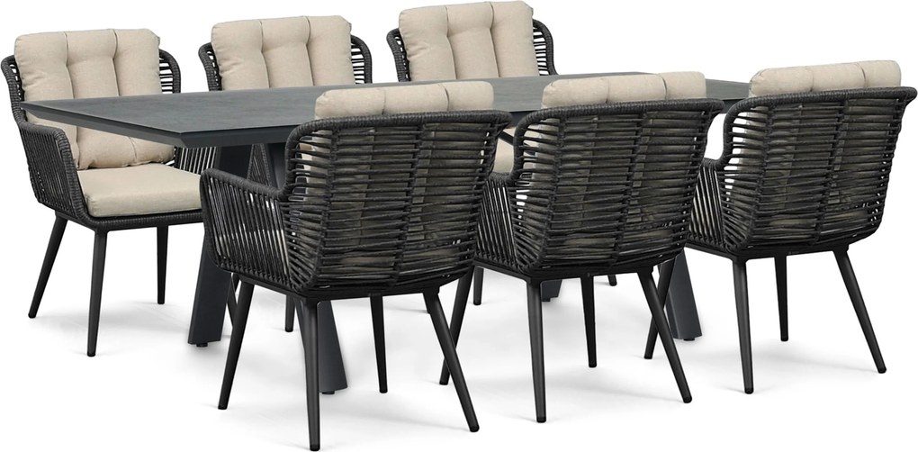 Tuinset 6 personen 230 cm Rope Grijs Coco Custa/Monza