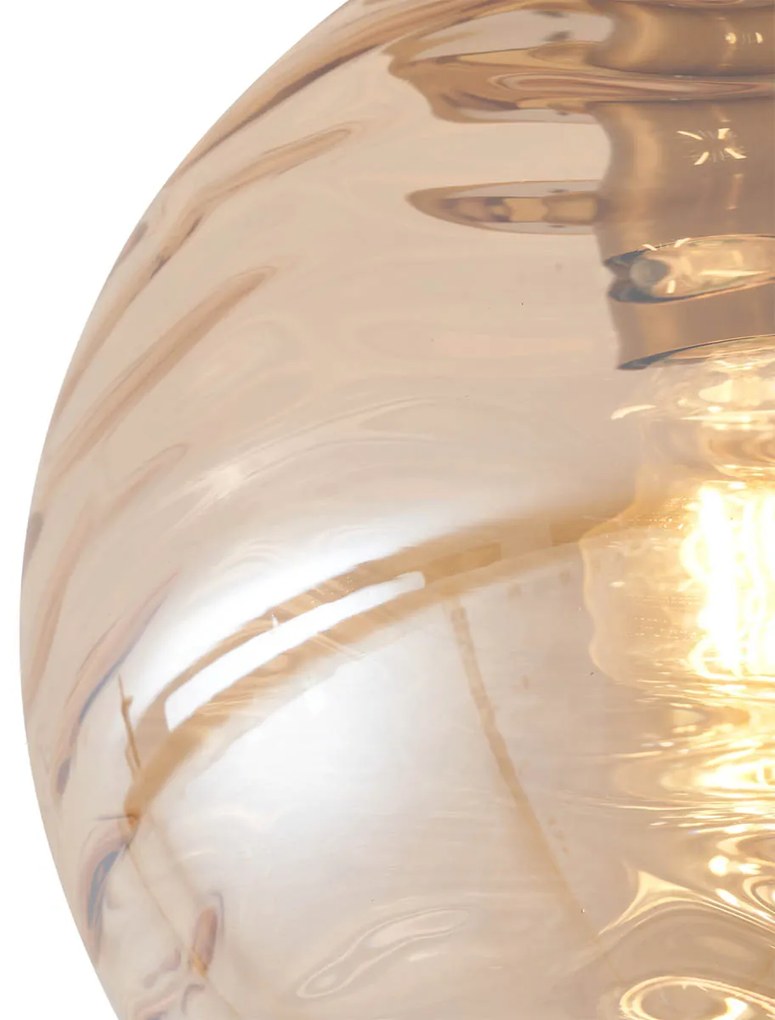 Design plafondlamp messing met amber fading glas - Pillon Design E27 bol / globe / rond Binnenverlichting Lamp