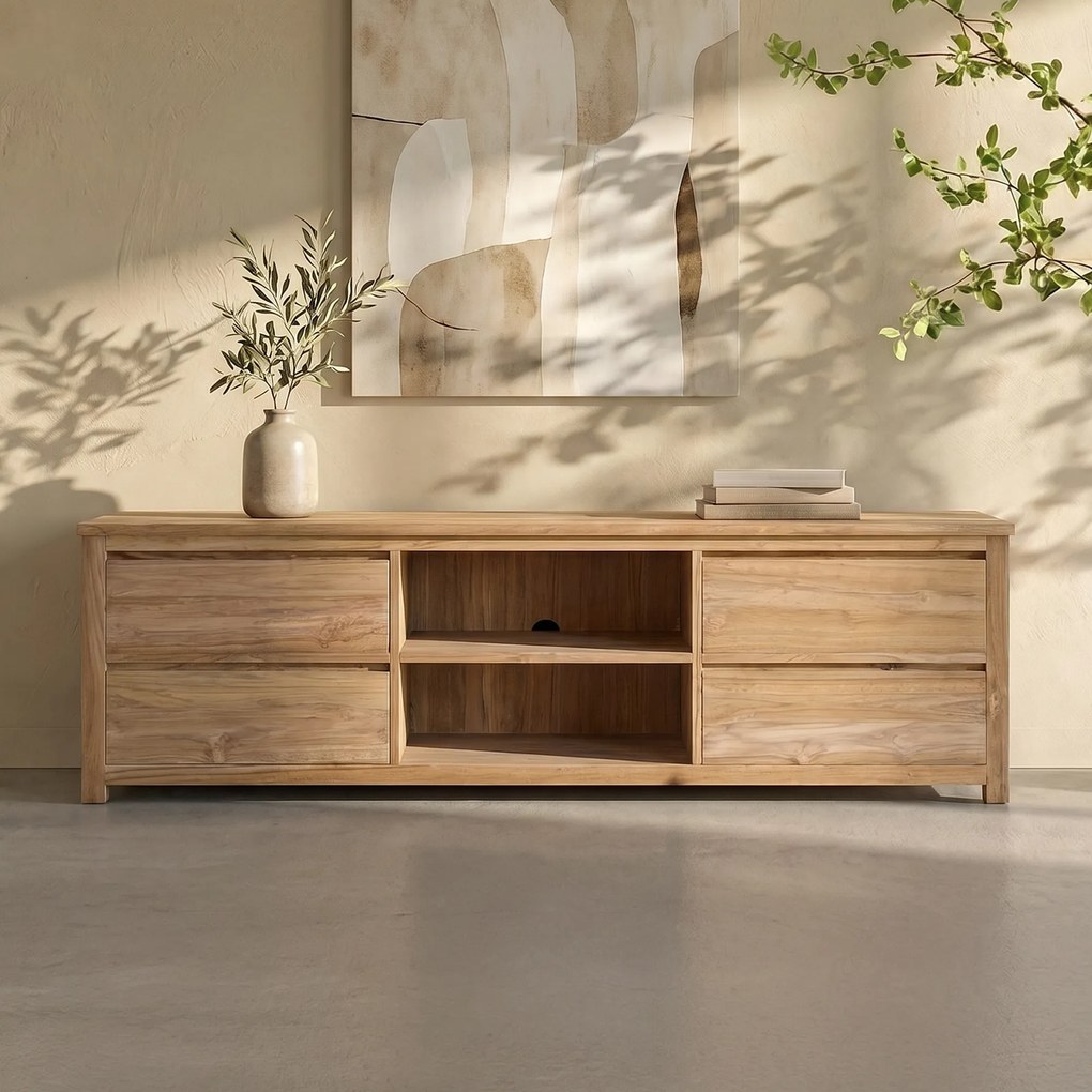 Hoog Tv-meubel Teak - 4 Lades - 200cm - 200x50x60cm.