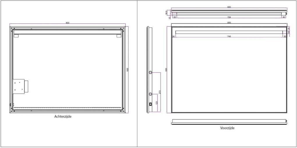 Mueller Beam spiegel met LED verlichting condensvrij 80x60cm