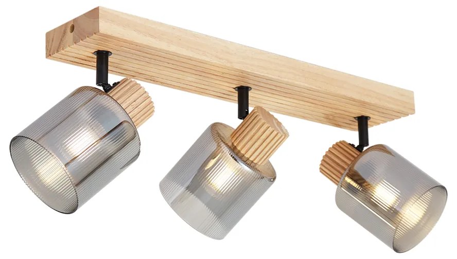 Moderne spot hout met smoke glas 3-lichts draai- en kantelbaar - Gracy