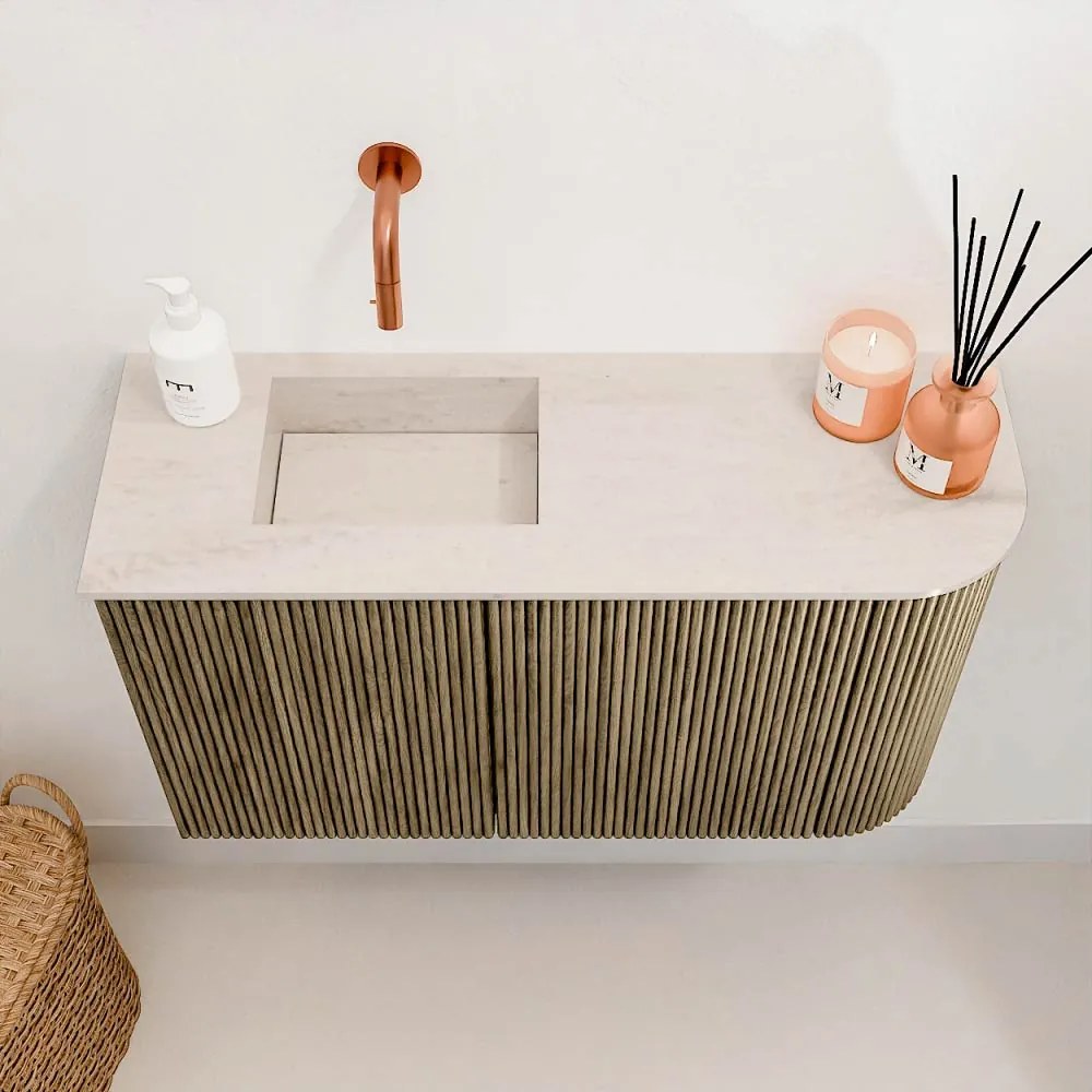 Mondiaz Joya DLux 70cm toiletmeubel ronding rechts dusk met wastafel faye links zonder kraangat meli