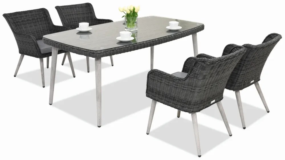Exclusieve dining tuinset van kunststof rotan Córdoba antraciet voor 4 personen Garden Point