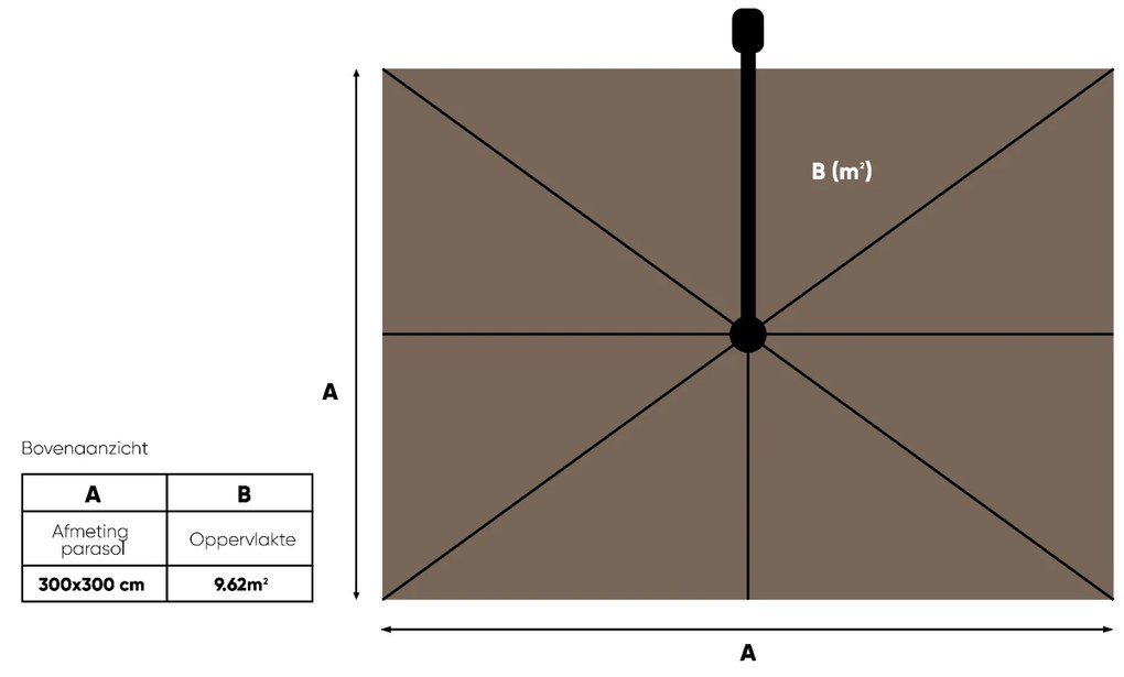 Platinum Challenger Zweefparasol T2 Premium Glow 3x3 m. - Havana Taupe met voet en hoes