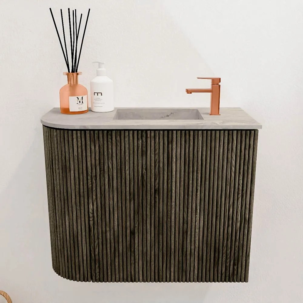 Mondiaz Joya DLux 50cm toiletmeubel ronding links shadow met wastafel faye rechts 1 kraangat glace