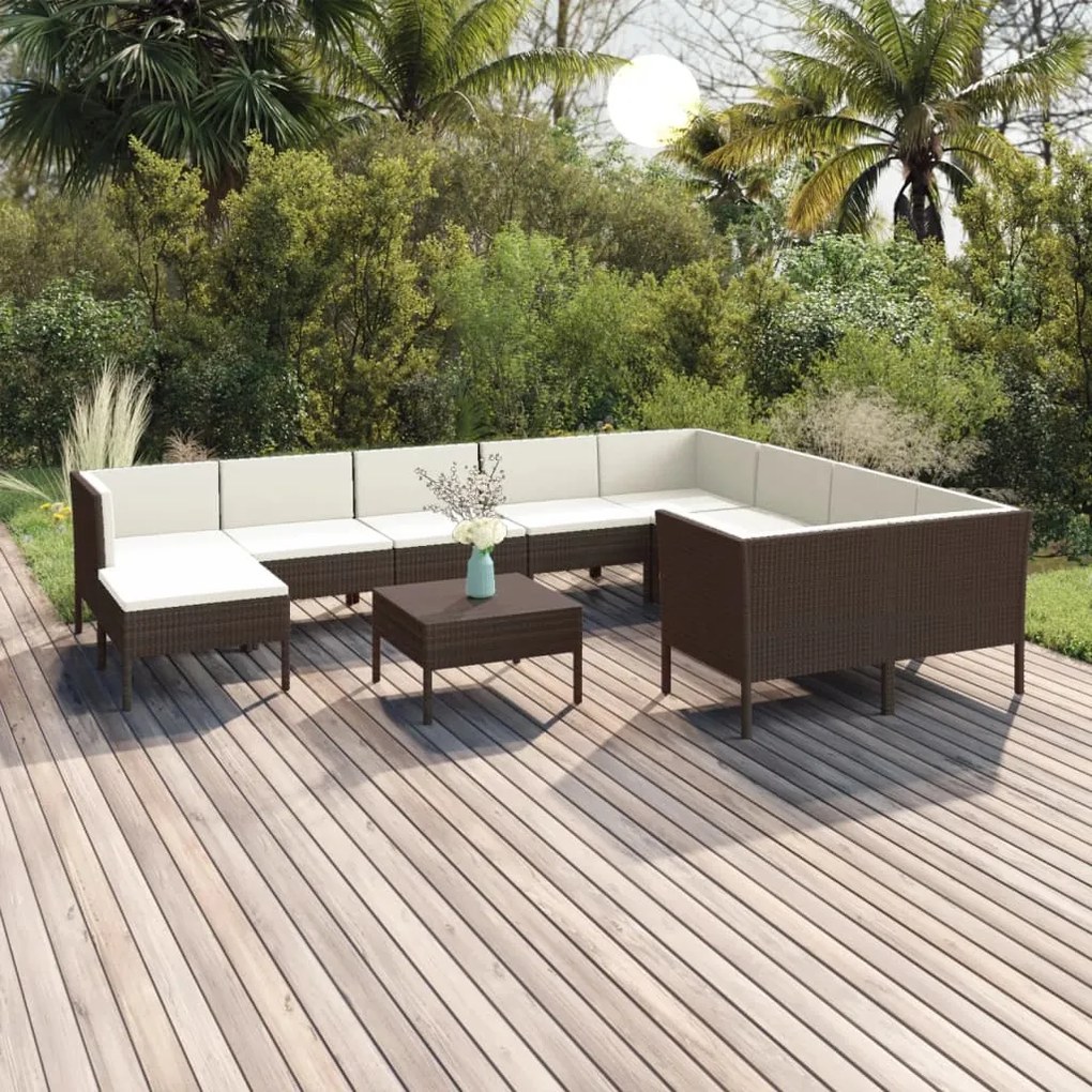 vidaXL 11-delige Loungeset met kussens poly rattan bruin