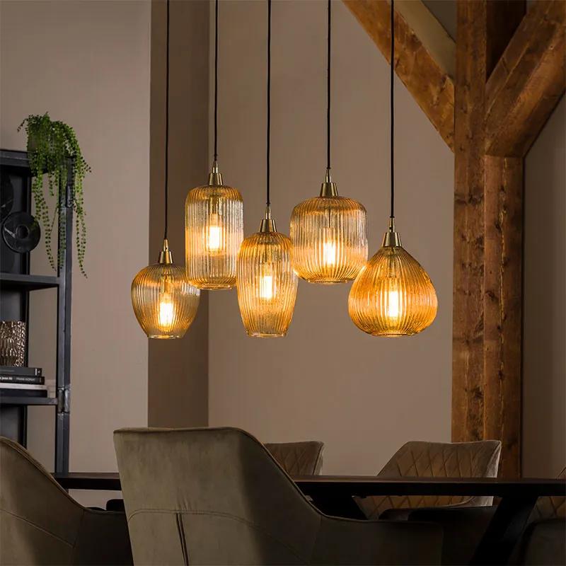 Linear 5-lichts Hanglamp | Kalfort | Glas & Metaal | Goud & Zwart   | Cavetown