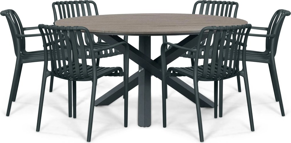 Tuinset Ronde Tuintafel 6 personen 150 cm Kunststof Grijs Domani Furniture Alba/Ancona