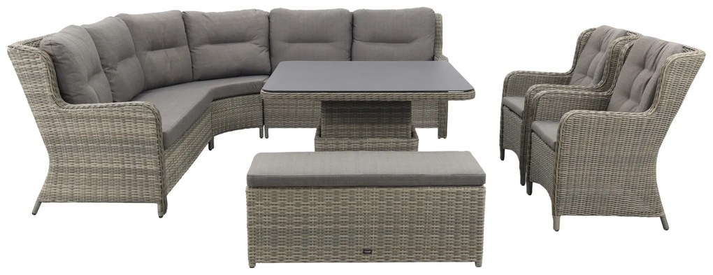 Sandigo lounge dining set met bijzetbank + 2x dining tuinstoel