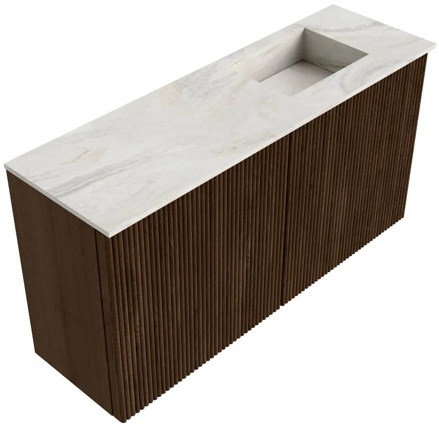 Mondiaz Joya DLux 80cm toiletmeubel walnut met wastafel faye rechts zonder kraangat ostra