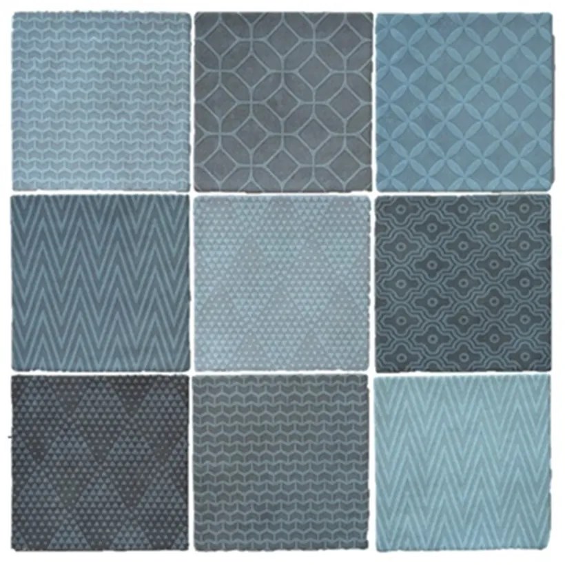 Terre d'Azur Maroc wandtegel met decor 11.5x11.5cm blauw grijs mix