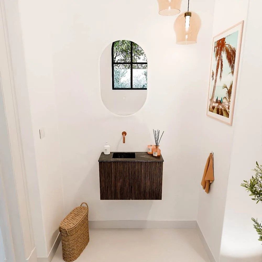 Mondiaz Joya DLux 60cm toiletmeubel walnut met wastafel faye links zonder kraangat lava