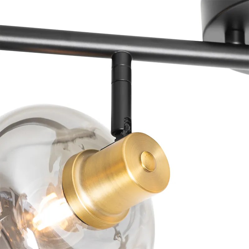 Smart PlafondSpot / Opbouwspot / Plafondspot zwart met goud met smoke glas 4-lichts incl. 4 Wifi P45 - Zuzanna Design E14 bol / globe / rond Binnenverlichting Lamp