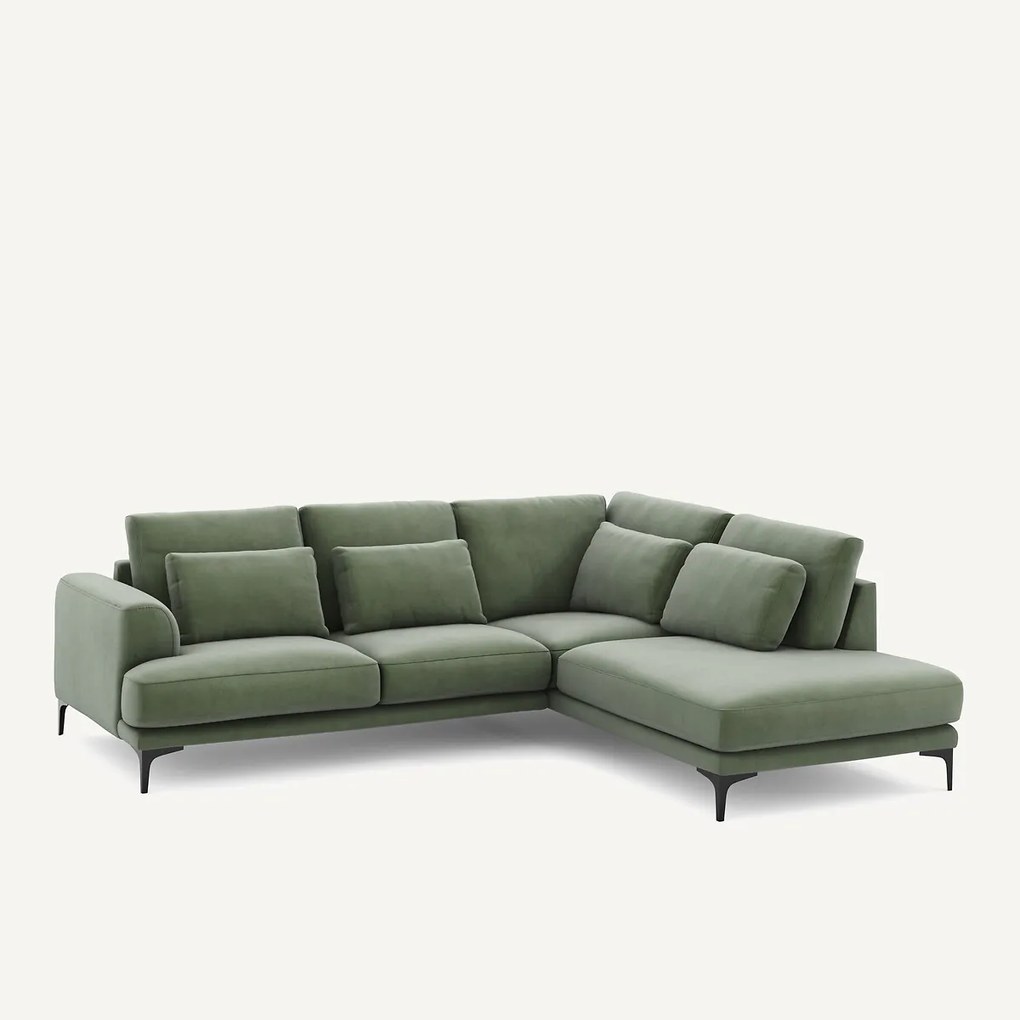 Linkse hoekbank met leuning in fluweel, Marsile