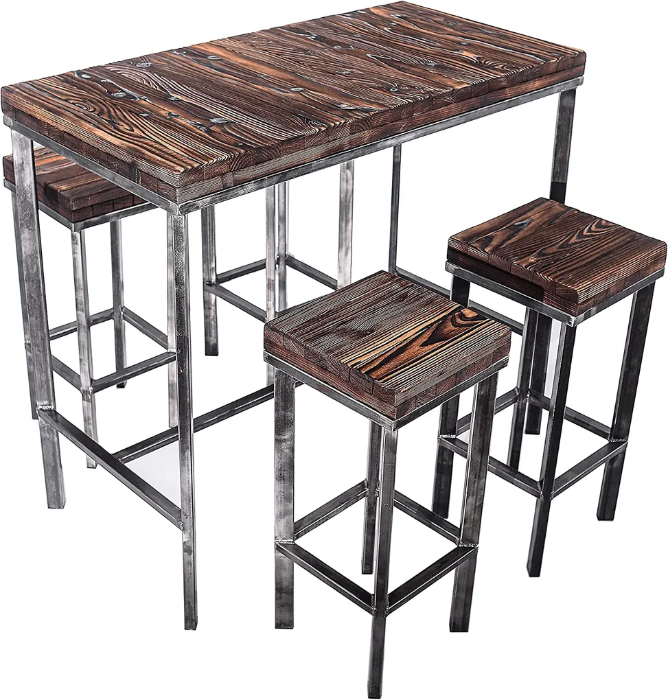 CHYRKA® Bartafel barkruk LS bartafel SAMBOR barmeubel loft vintage bar industrieel design handgemaakt hout metaal