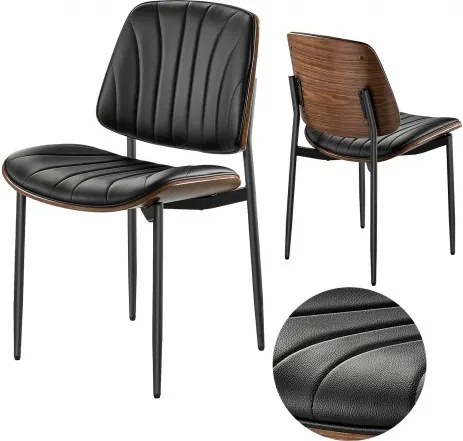 VEVOR Retro eetkamerstoel (2-pack) Elegante gestoffeerde leren stoel (draagvermogen 159 kg) voor eettafels, ruimtebesparende keukentafelstoel met dikke kussens en metalen poten, zwart café