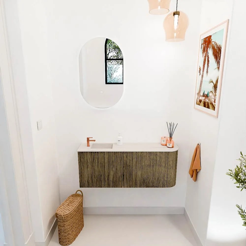 Mondiaz Joya DLux 100cm toiletmeubel ronding rechts dusk met wastafel faye links 1 kraangat meli
