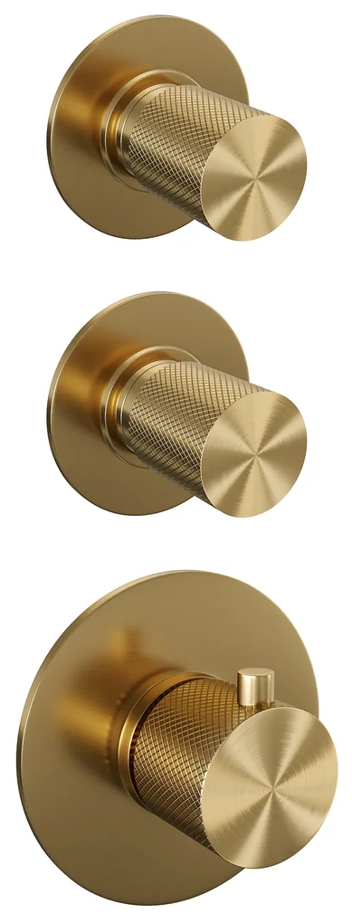 Brauer Gold Carving complete inbouw regendouche set 22 met 30cm douchekop, gebogen muurarm, 3 standen handdouche en glijstang geborsteld messing PVD