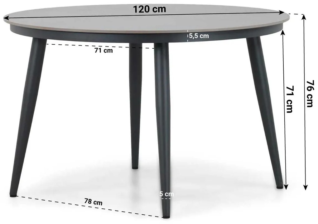 Dining Tuintafel rond 120 cm rond Aluminium Grijs Vienna