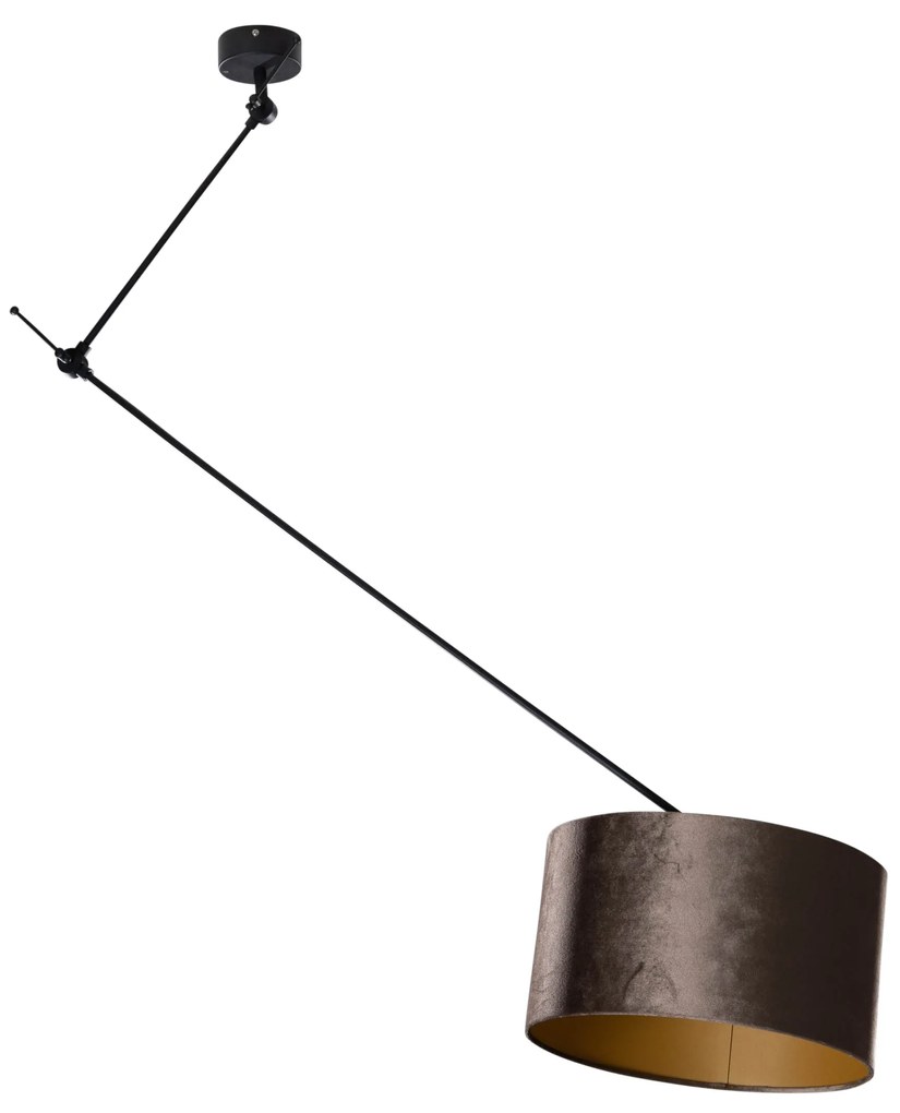 Hanglamp zwart met velours kap bruin 35cm - Blitz Klassiek / Antiek, Modern E27 rond Binnenverlichting Lamp
