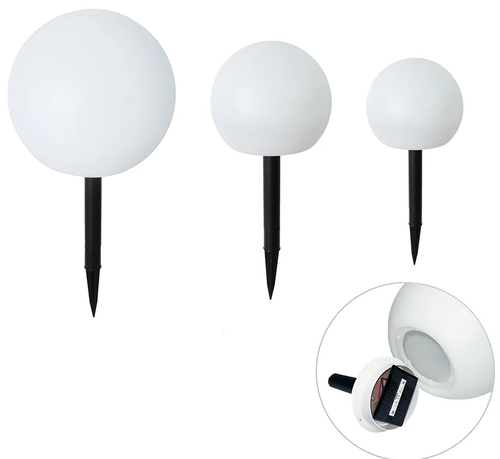 Set van 3 buiten vloerlampen wit incl. LED solar IP44 - Ludger Modern IP44 Buitenverlichting rond