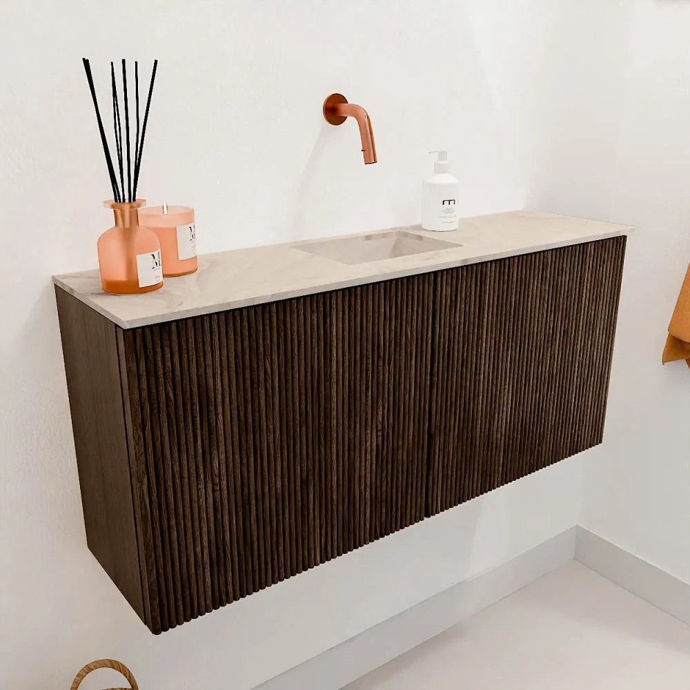 Mondiaz Joya DLux 90cm toiletmeubel walnut met wastafel faye midden zonder kraangat frappe